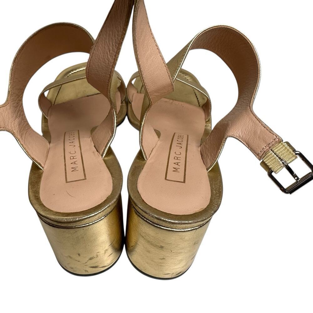 Marc Jacobs Gold Emilie Square Toe Block Heel Sz 37 Metallic Glam MobWife Bridal - Picture 13 of 14